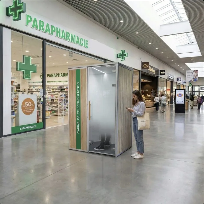 Cabine téléconsultation dans galerie commercante