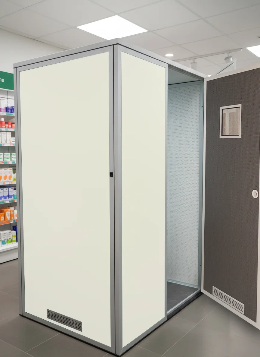 Cabine couleur blanc cassé avec porte pleine